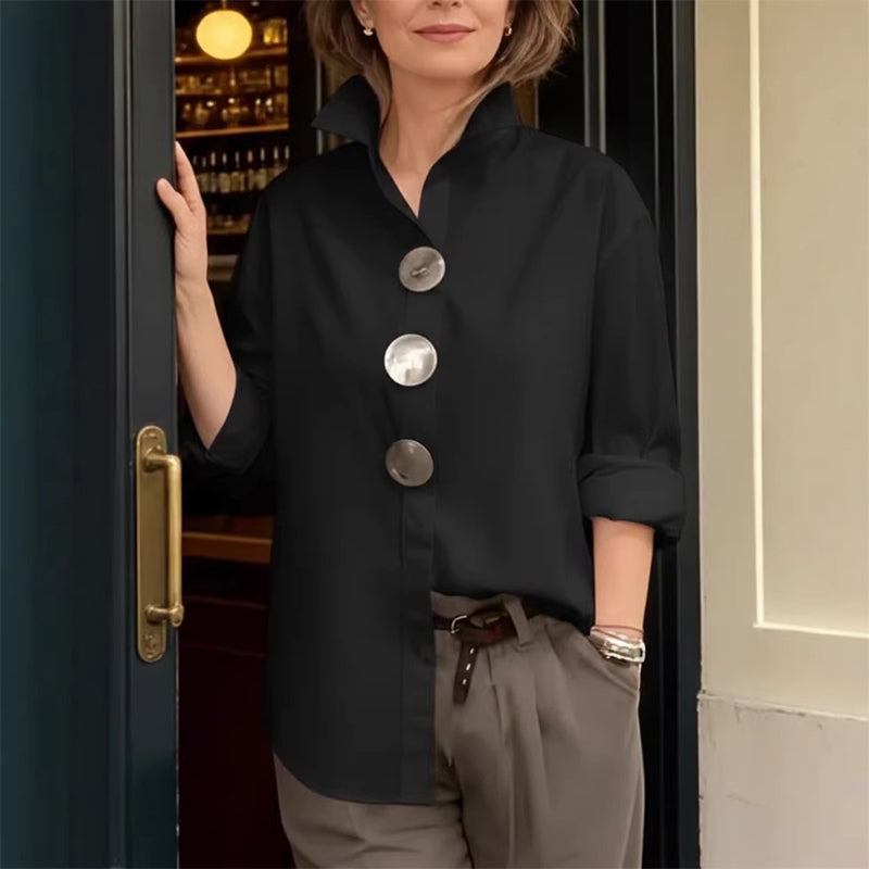 💫Women’s Oversized Button Stand Collar Shirt – Make Every Outfit A Statement!