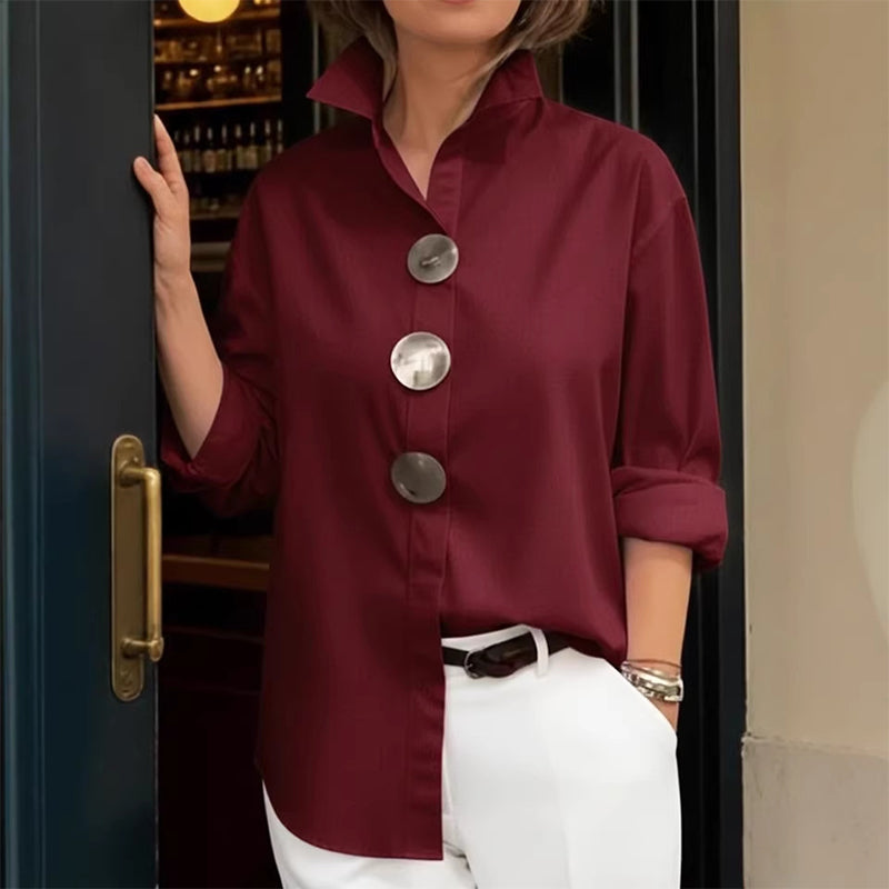 💫Women’s Oversized Button Stand Collar Shirt – Make Every Outfit A Statement!