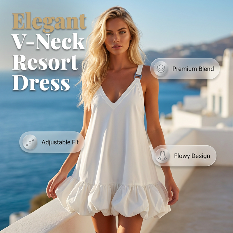 👗 LIMITIERT: 50 % RABATT! 💥 V-Ausschnitt Blusenkleid mit Bubbel-Saum – Voluminöse Rüschen, Verstellbare Träger, Federleicht ✨