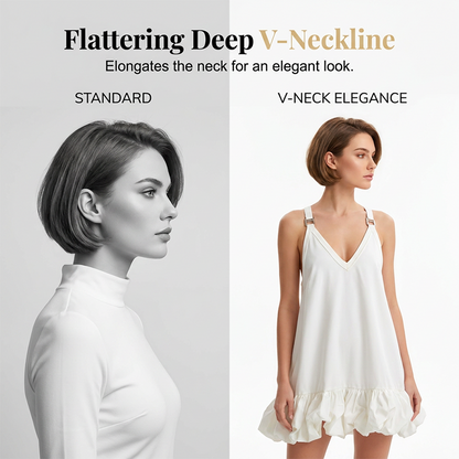 👗 LIMITIERT: 50 % RABATT! 💥 V-Ausschnitt Blusenkleid mit Bubbel-Saum – Voluminöse Rüschen, Verstellbare Träger, Federleicht ✨