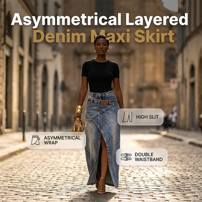 ⌛Limited-time offer-Women's Layered Waist Denim Maxi Skirt