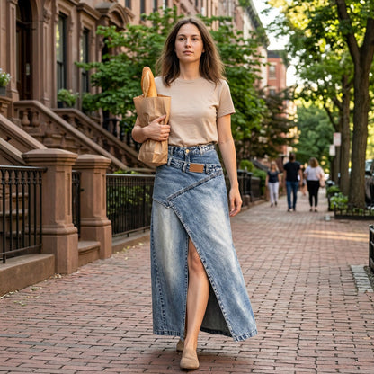 ⌛Limited-time offer-Women's Layered Waist Denim Maxi Skirt