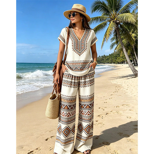 ⏳Limited-time 60% off⏰Women's Printed Top & Pants 2-Piece Set👚👖
