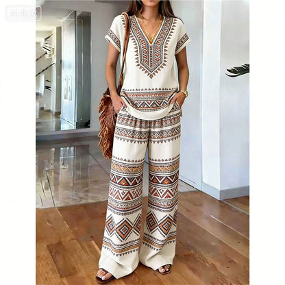 ⏳Zeitlich begrenzter 60% Rabatt⏰Damen Bedrucktes Oberteil & Hose 2-teiliges Set👚👖