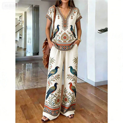 ⏳Zeitlich begrenzter 60% Rabatt⏰Damen Bedrucktes Oberteil & Hose 2-teiliges Set👚👖