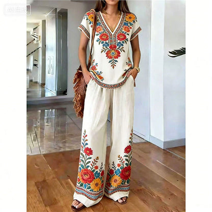 ⏳Zeitlich begrenzter 60% Rabatt⏰Damen Bedrucktes Oberteil & Hose 2-teiliges Set👚👖