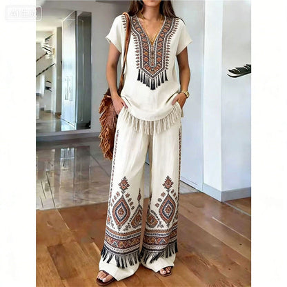 ⏳Zeitlich begrenzter 60% Rabatt⏰Damen Bedrucktes Oberteil & Hose 2-teiliges Set👚👖