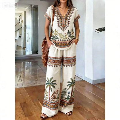 ⏳Zeitlich begrenzter 60% Rabatt⏰Damen Bedrucktes Oberteil & Hose 2-teiliges Set👚👖