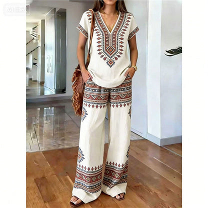 ⏳Zeitlich begrenzter 60% Rabatt⏰Damen Bedrucktes Oberteil & Hose 2-teiliges Set👚👖