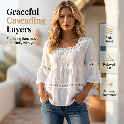 👚 Elegante Sommerbluse mit eckigem Ausschnitt – Atmungsaktives Oberteil mit ausgestellten Ärmeln 🌿