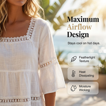 👚 Elegante Sommerbluse mit eckigem Ausschnitt – Atmungsaktives Oberteil mit ausgestellten Ärmeln 🌿