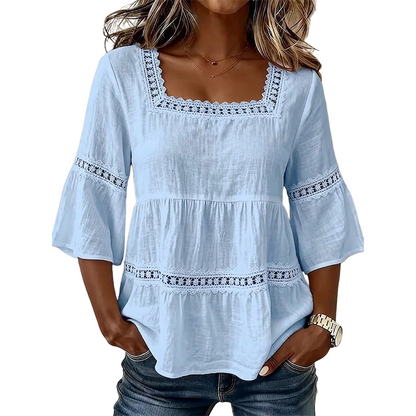 👚 Elegante Sommerbluse mit eckigem Ausschnitt – Atmungsaktives Oberteil mit ausgestellten Ärmeln 🌿