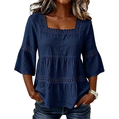 👚 Elegante Sommerbluse mit eckigem Ausschnitt – Atmungsaktives Oberteil mit ausgestellten Ärmeln 🌿