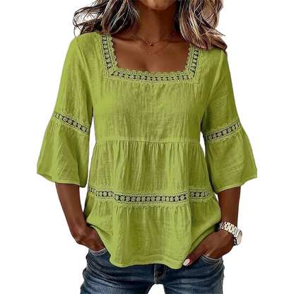 👚 Elegante Sommerbluse mit eckigem Ausschnitt – Atmungsaktives Oberteil mit ausgestellten Ärmeln 🌿