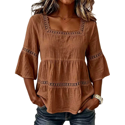 👚 Elegante Sommerbluse mit eckigem Ausschnitt – Atmungsaktives Oberteil mit ausgestellten Ärmeln 🌿