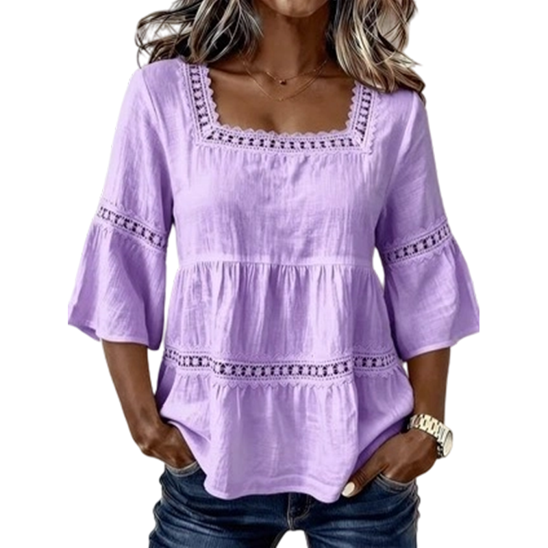 👚 Elegante Sommerbluse mit eckigem Ausschnitt – Atmungsaktives Oberteil mit ausgestellten Ärmeln 🌿