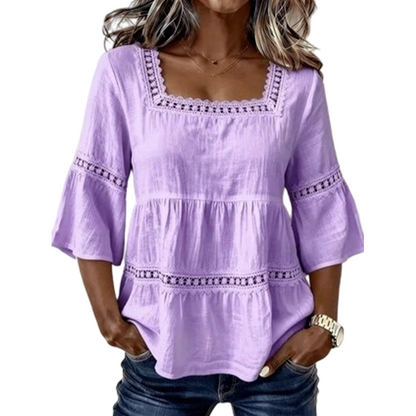 👚 Elegante Sommerbluse mit eckigem Ausschnitt – Atmungsaktives Oberteil mit ausgestellten Ärmeln 🌿