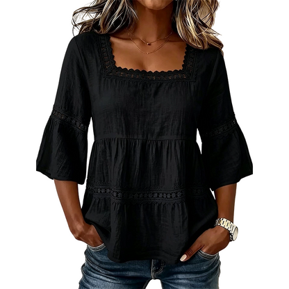 👚 Elegante Sommerbluse mit eckigem Ausschnitt – Atmungsaktives Oberteil mit ausgestellten Ärmeln 🌿