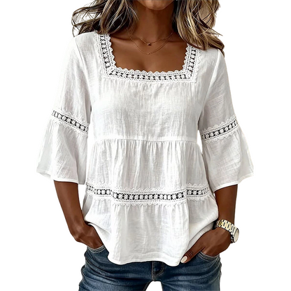 👚 Elegante Sommerbluse mit eckigem Ausschnitt – Atmungsaktives Oberteil mit ausgestellten Ärmeln 🌿