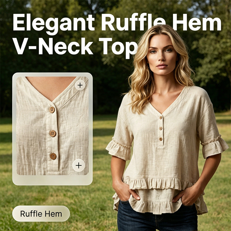 💕Women's V-Neck Top with Ruffle Hem - The Flattering You'll Reach For Every Day✨