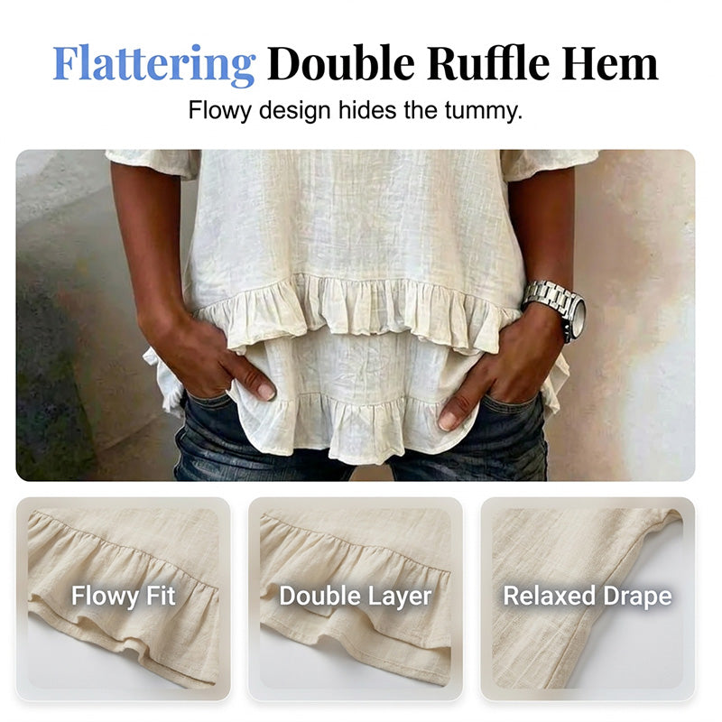 💕Women's V-Neck Top with Ruffle Hem - The Flattering You'll Reach For Every Day✨