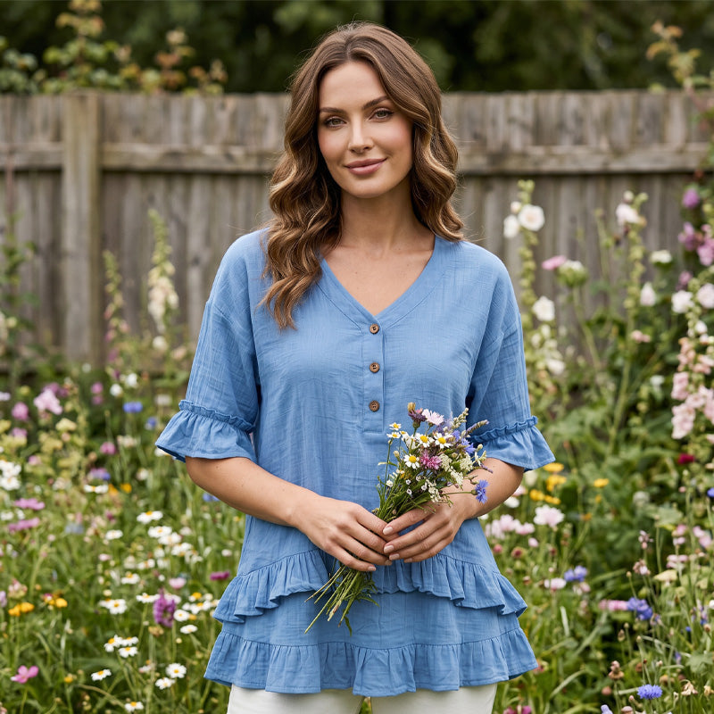 💕Women's V-Neck Top with Ruffle Hem - The Flattering You'll Reach For Every Day✨