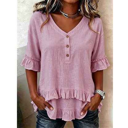💕Women's V-Neck Top with Ruffle Hem - The Flattering You'll Reach For Every Day✨