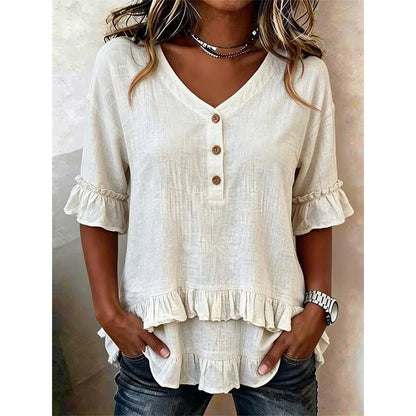 💕Women's V-Neck Top with Ruffle Hem - The Flattering You'll Reach For Every Day✨