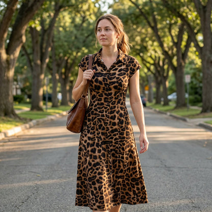 🎁2026 New Arrivals 52% OFF💥Women's Elegant Leopard Print Lapel Dress✨