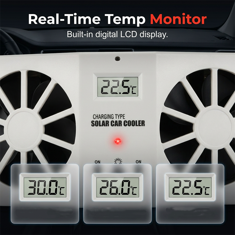 🚗Solar Powered Car Exhaust Fan– Dual Turbo Ventilation & Temperature Display☀️