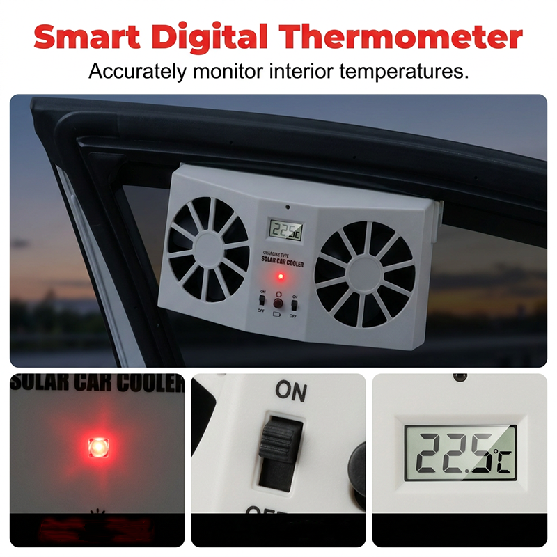 🚗Solar Powered Car Exhaust Fan– Dual Turbo Ventilation & Temperature Display☀️