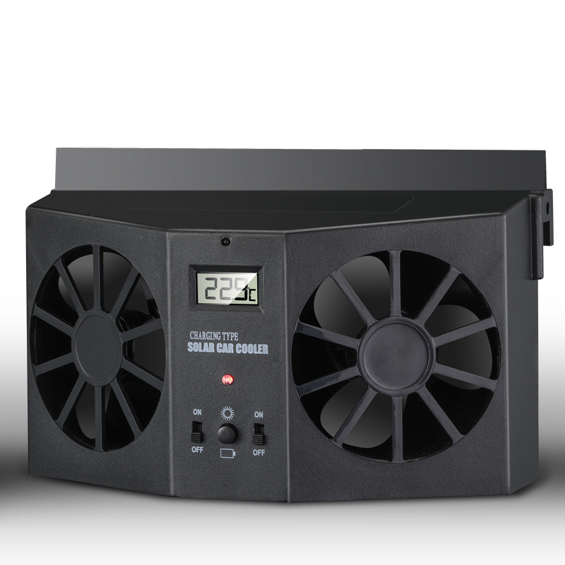 🚗Solar Powered Car Exhaust Fan– Dual Turbo Ventilation & Temperature Display☀️
