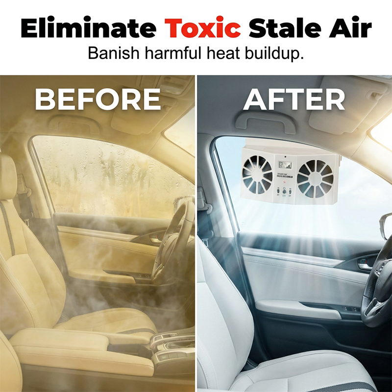 🚗Solar Powered Car Exhaust Fan– Dual Turbo Ventilation & Temperature Display☀️