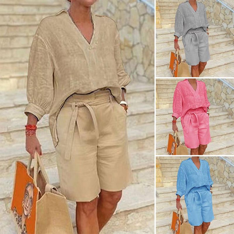 👗Women’s Casual V Neck Top and Shorts Set - Effortless Style & All-Day Comfort 💛✨