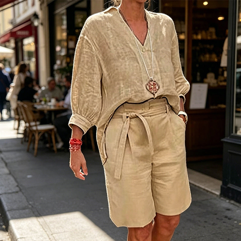 👗Women’s Casual V Neck Top and Shorts Set - Effortless Style & All-Day Comfort 💛✨