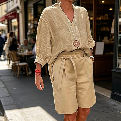 👗Women’s Casual V Neck Top and Shorts Set - Effortless Style & All-Day Comfort 💛✨