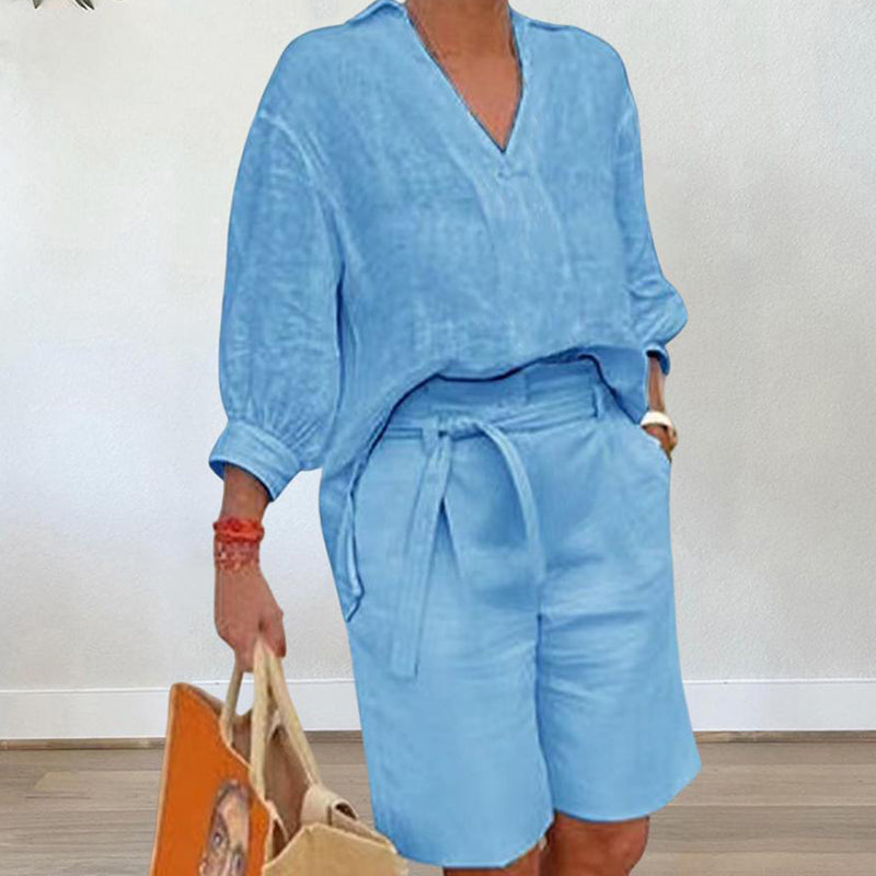 👗Women’s Casual V Neck Top and Shorts Set - Effortless Style & All-Day Comfort 💛✨