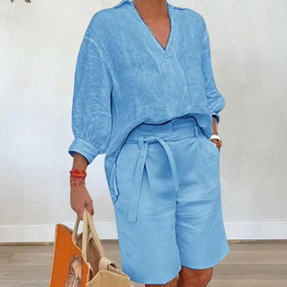 👗Women’s Casual V Neck Top and Shorts Set - Effortless Style & All-Day Comfort 💛✨