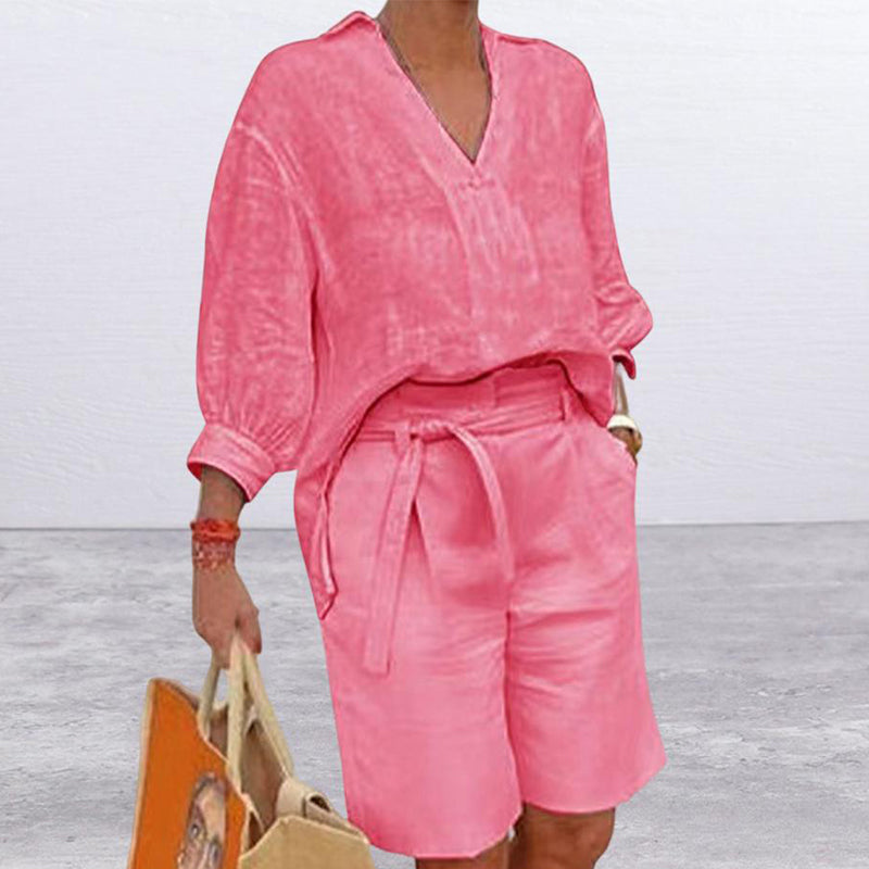 👗Women’s Casual V Neck Top and Shorts Set - Effortless Style & All-Day Comfort 💛✨