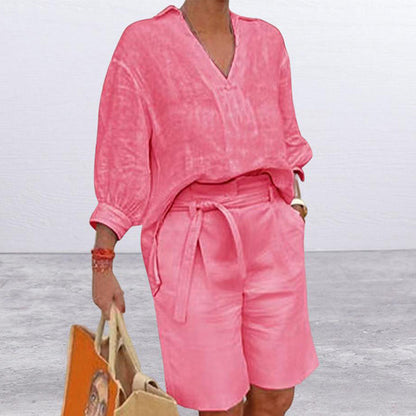 👗Women’s Casual V Neck Top and Shorts Set - Effortless Style & All-Day Comfort 💛✨