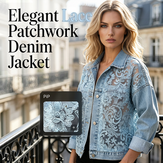 ⌛Limited-time offer-Women's Loose Floral Lace Patchwork Denim Jacket