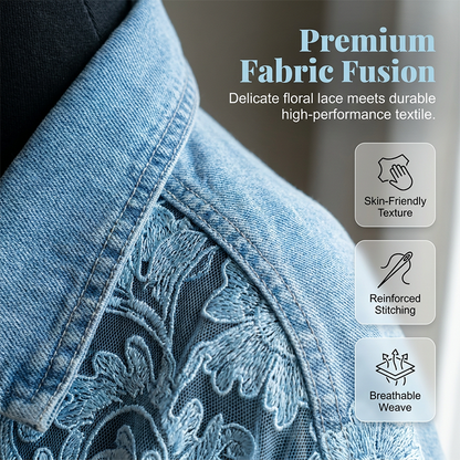⌛Zeitlich begrenztes Angebot – Damen lockere Jeansjacke mit Blumen-Spitzen-Patchwork