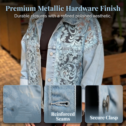 ⌛Zeitlich begrenztes Angebot – Damen lockere Jeansjacke mit Blumen-Spitzen-Patchwork