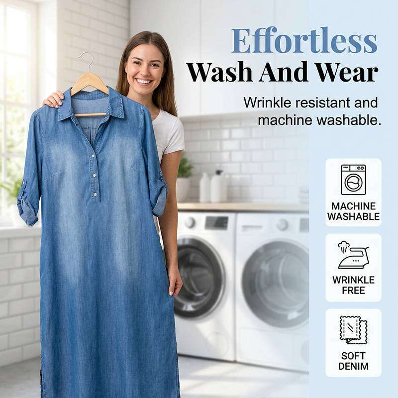 👗Women’s Loose Washed Denim Maxi Dress – Effortless Summer Style You’ll Live In 💙