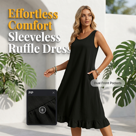 👗Women Casual Sleeveless Ruffle Dress – Breezy Casual Midi Dress ✨
