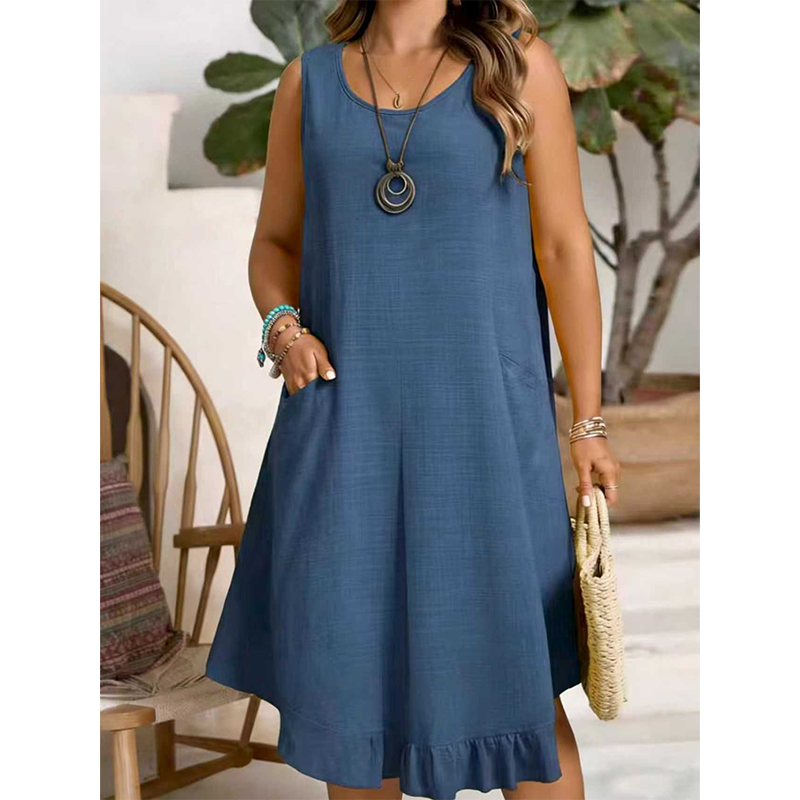 👗Women Casual Sleeveless Ruffle Dress – Breezy Casual Midi Dress ✨