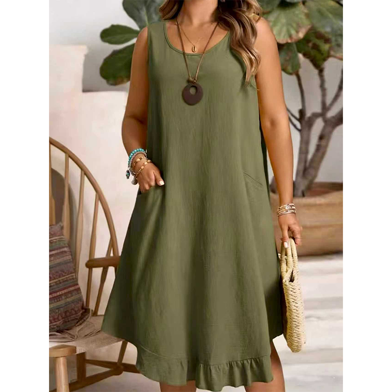 👗Women Casual Sleeveless Ruffle Dress – Breezy Casual Midi Dress ✨