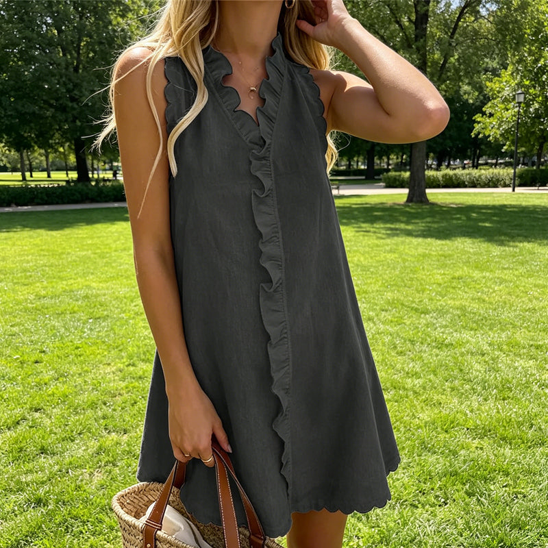 📢📢50% OFF !! ⏰Women's Ruffle Trim Button-Front Mini Dress – Summer Midi Dress✨