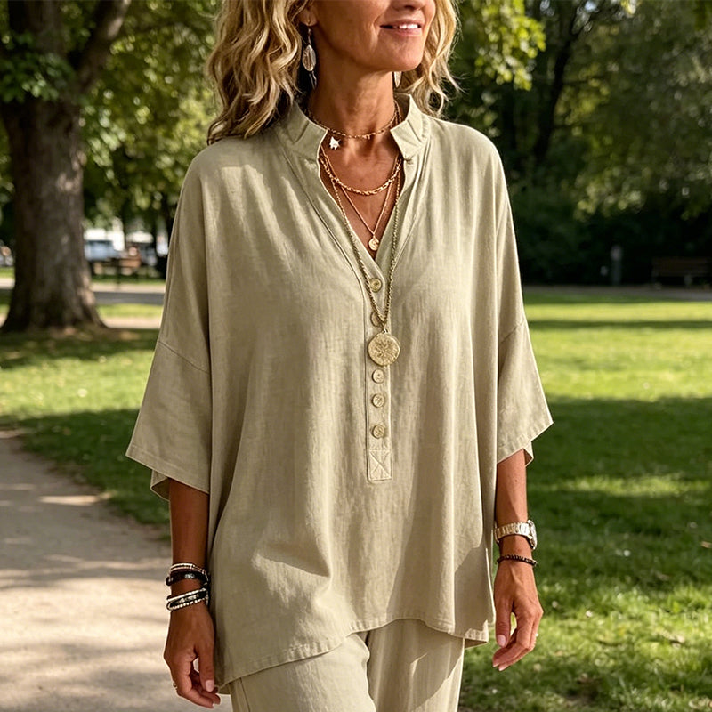 👚✨Women's Half Sleeve Button-Up V-Neck Shirts – Effortless Everyday Chic💫