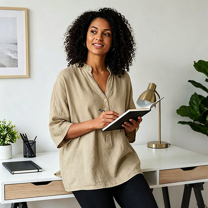 👚✨Women's Half Sleeve Button-Up V-Neck Shirts – Effortless Everyday Chic💫